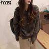 Women's Fashion Casual Fall Winter Stripe Print Long Sleeve Hooded Sweaters