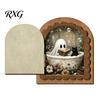 Decorative Halloween Fireplace Accent Cute Ghost Door Ornaments, Vintage Miniature Decoration, Retro Arched Tabletop Decor 3 Layer Openable