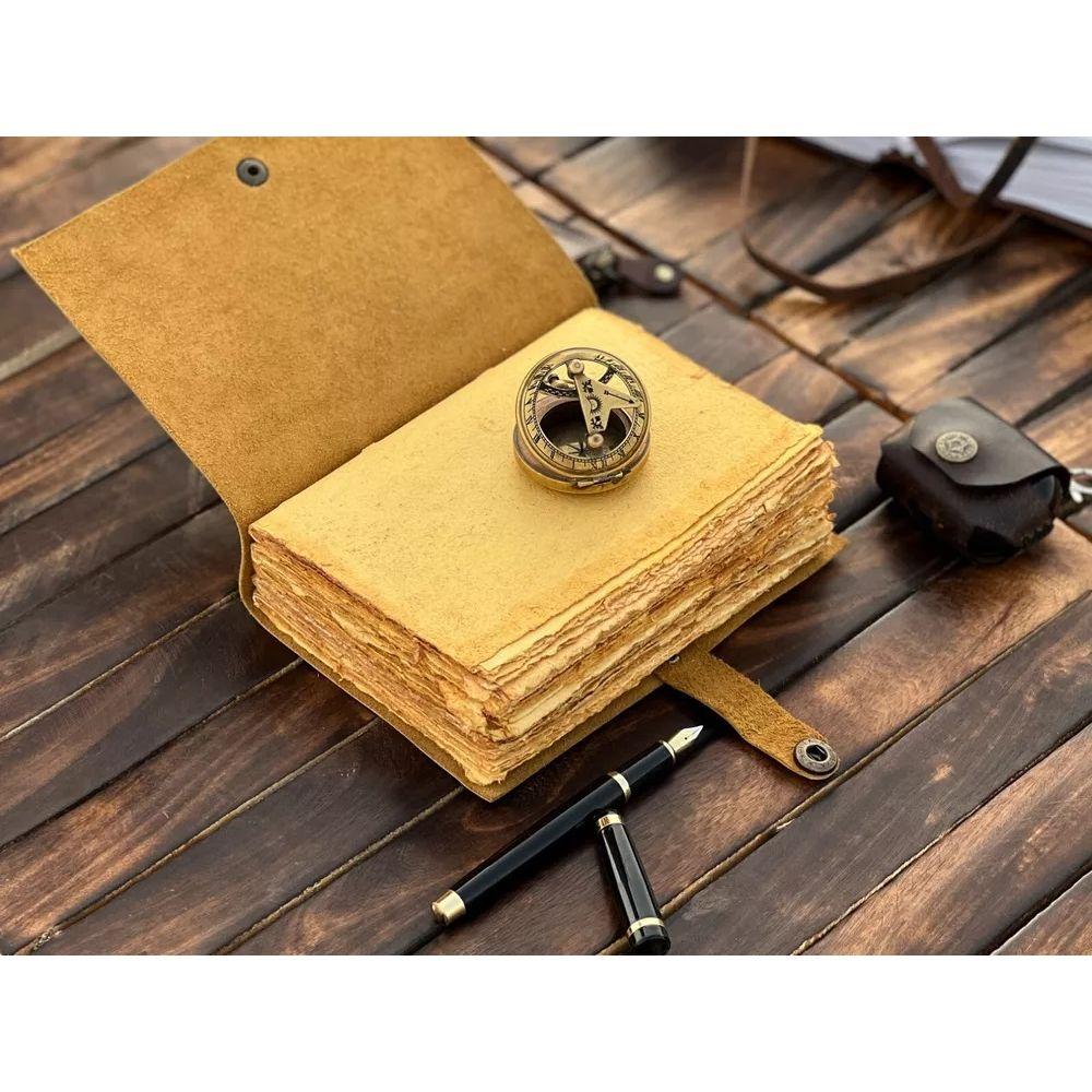 Compass Vintage Leather Journal Book Of Shadows Blank Spell Notebook
