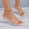 Shoes Female 2024 Fashion Slingbacks Women Slippers Summer Open Toe Rhinestones Transparent Dress Block Heel Plus Size Slippers