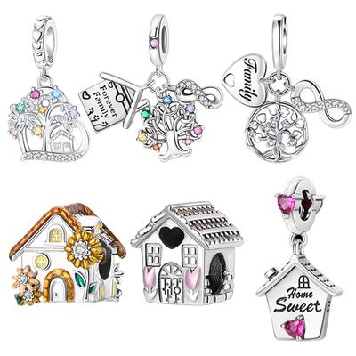 Медно-желтые бусины-домики с цветами, шармы-перекрестья Древо жизни для браслета, подвеска, женские ювелирные изделия, подарки