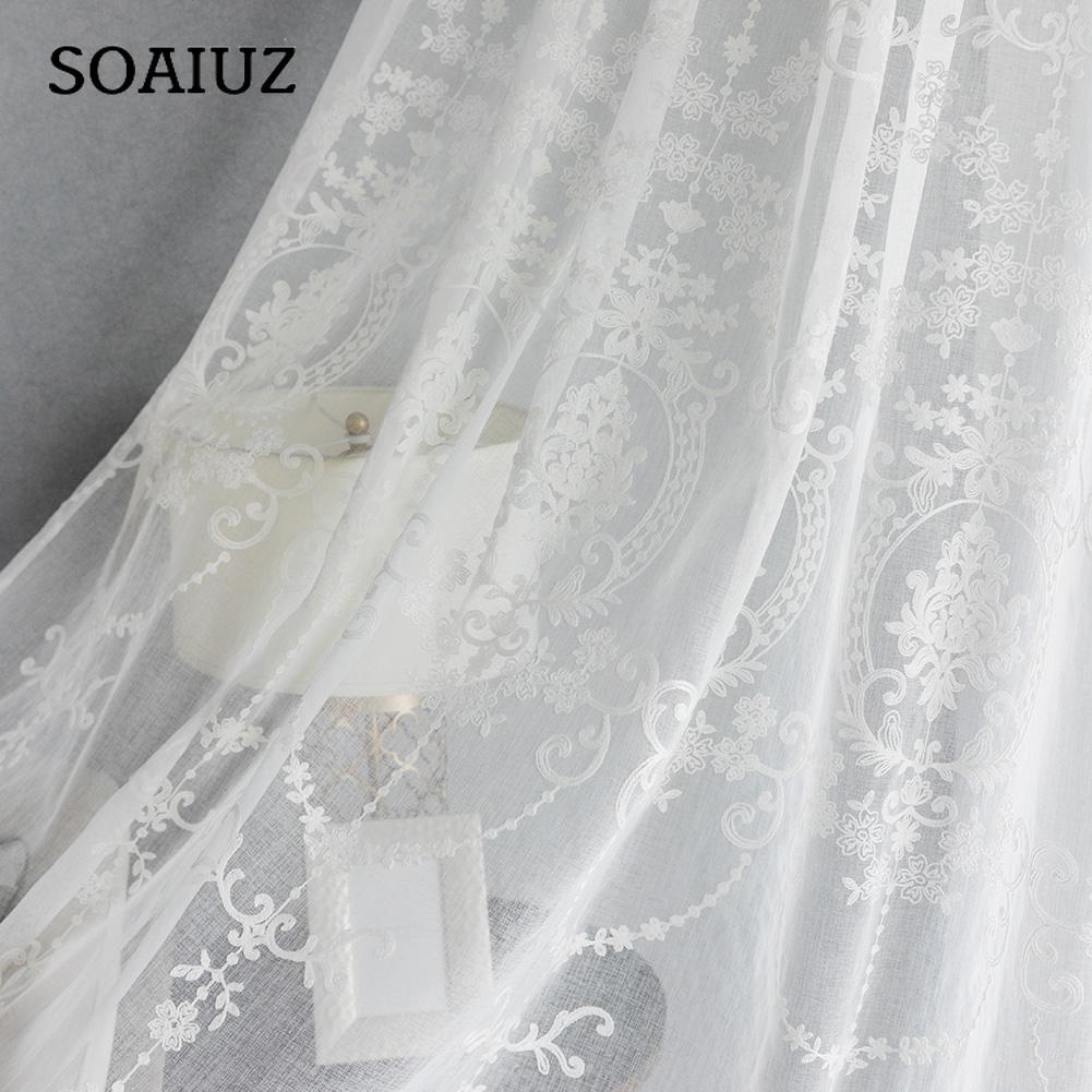 1 PC Embroidered White Tulle Curtain Popular Elegant European Design Nuan Series