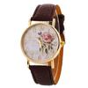 Rose Flower Round Dia Watch Women Elegant Watches Faux Leather Band Arabic Number Quartz Wristwatch Montre Femme Christmas Gift
