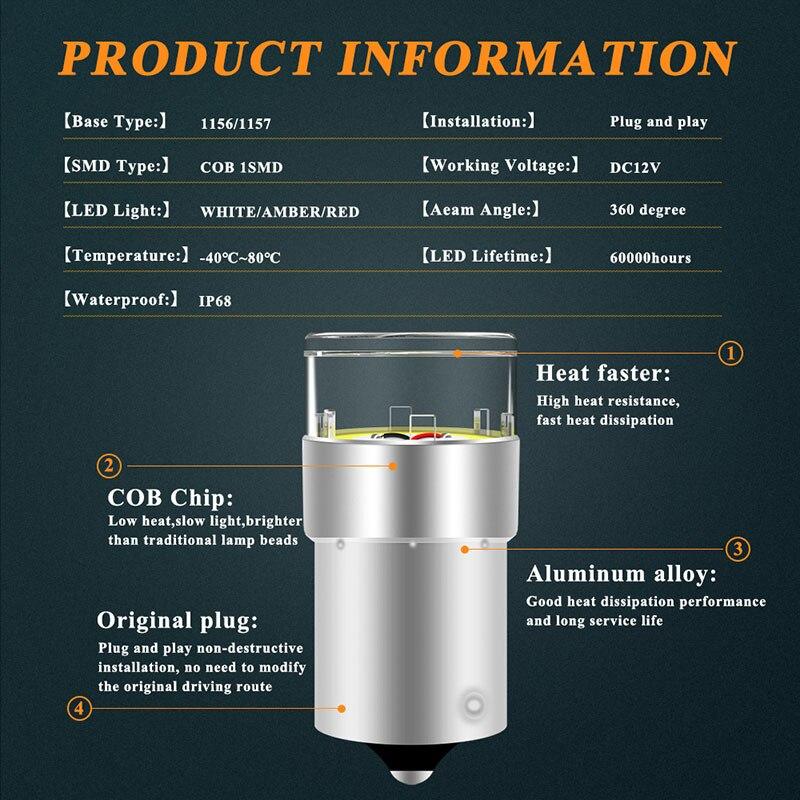 2 шт. Светодиодные лампы 1156 BA15S 1157 PY21W BAY15D COB 1SMD Canbus Светодиодные сигнальные огни для автомобиля Автомобильный парковочный свет 12 В DRL Универсальные