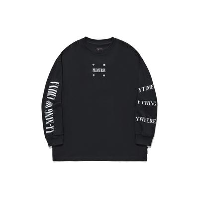 Футболка унисекс с длинным рукавом и принтом букв Li Ning X Pleasures Collaboration, черная, AHST975-1