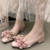 Цветочные босоножки на высоком каблуке Дизайнерские женские шлепанцы Мюли Элегантный квадратный носок Лето 2025 Туфли-лодочки для платья Тренд Массивный Mujer