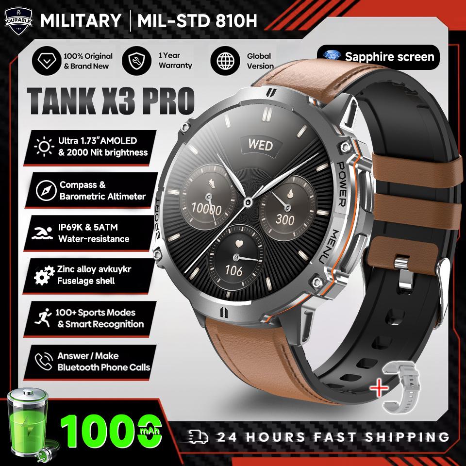 Новые УМНЫЕ ЧАСЫ TANK Ultra 1000 мАч Мужские 1,73" HD AMOLED GPS 10ATM Компас для плавания Барометр BT-звонки Военные умные часы