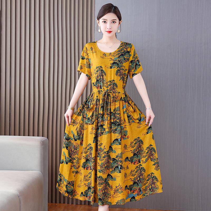 Винтажное платье с цветочным принтом, женские летние повседневные длинные платья больших размеров