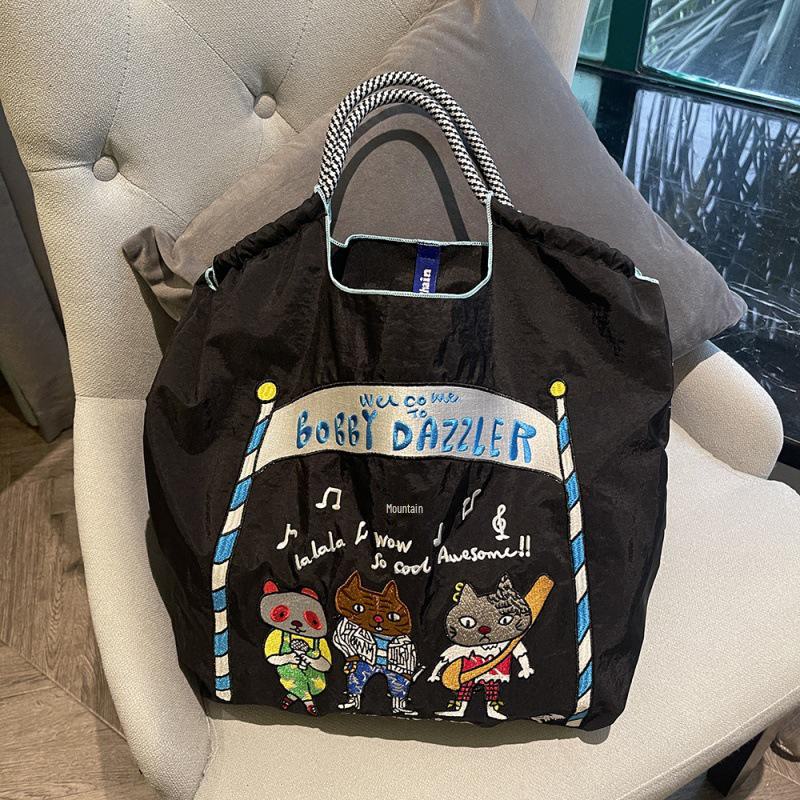 «Экологичная японская нейлоновая холщовая сумка для покупок с вышитыми цветами»