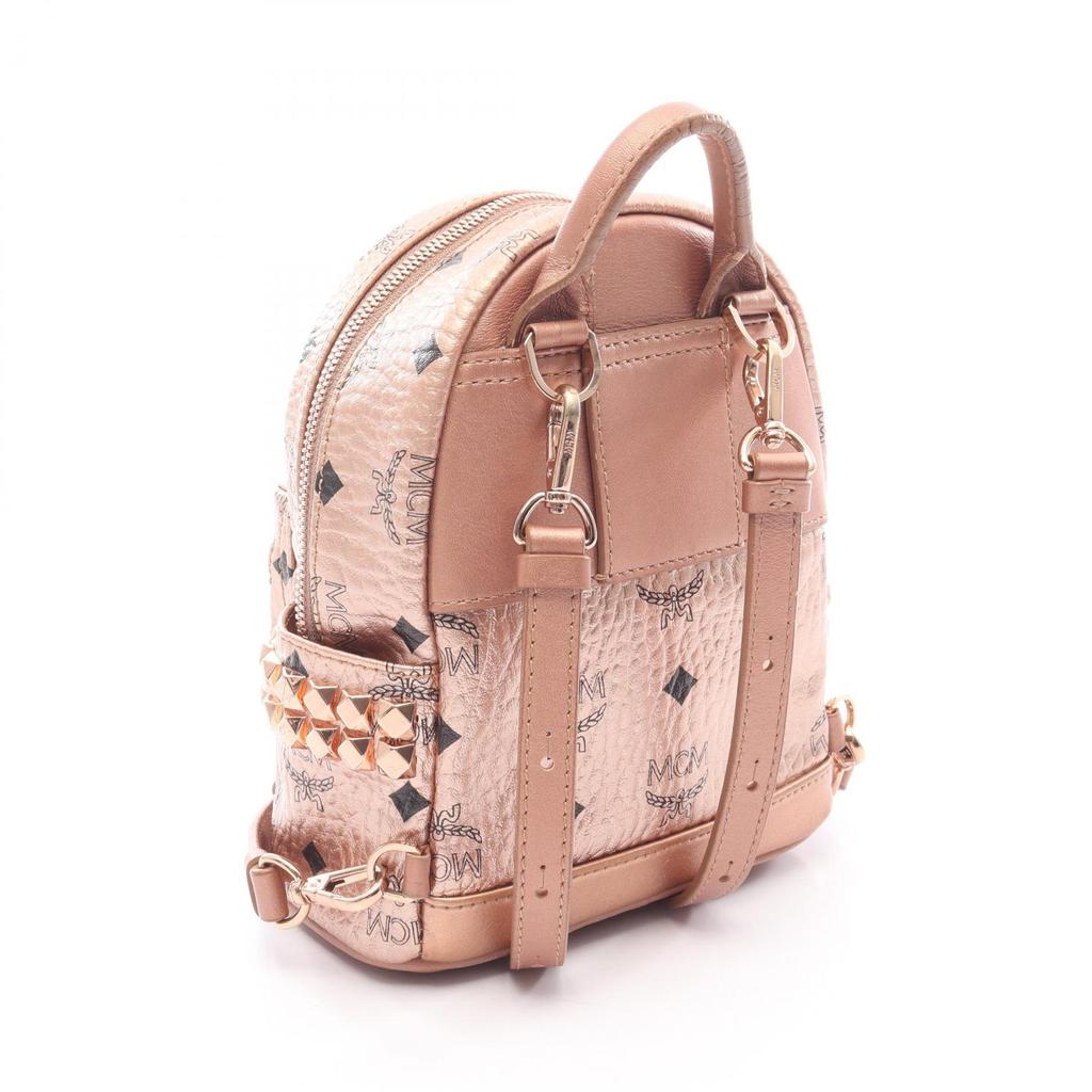 Used MCM STARK Visetos Rucksack Backpack PVC coated canvas leather Gold Used Women