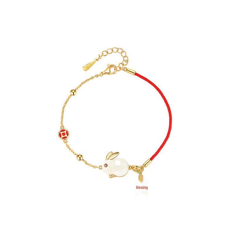 Retro Chinese Court Jade Rabbit Bracelet - Lucky Rabbit Bangle for Christmas and New Year Gifts.
