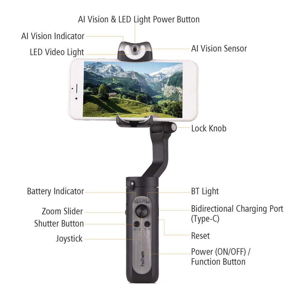 Hohem iSteady V2 3-Axis AI Smart Tracking Palm Gimbal Handheld Smartphone Stabilizer Gesture