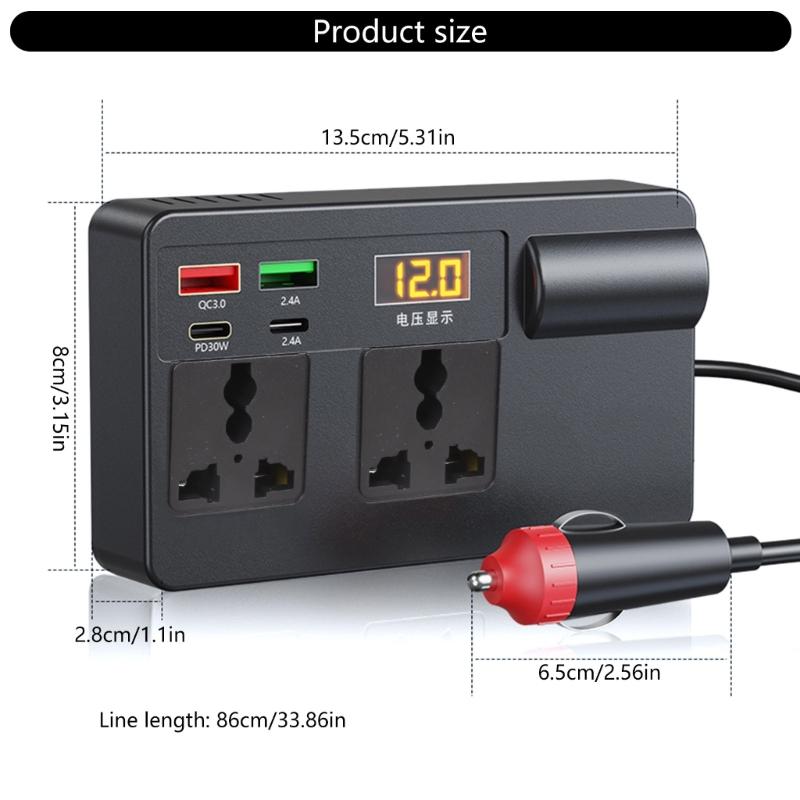 Автомобильный инвертор мощности 120 Вт с портом Type-C PD 30 В и USB-A, от DC12V-24V до 220V, адаптер-розетка в прикуриватель автомобиля, для транспортного средства