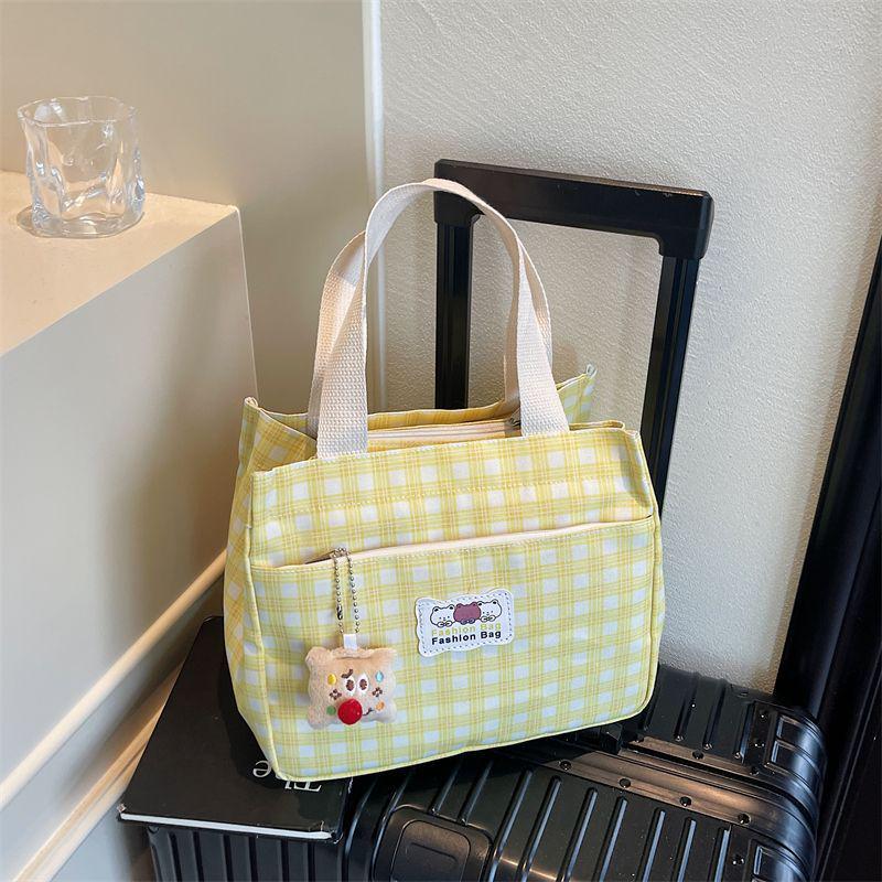 Plaid Canvas Tote for Students – Large, Lightweight Lunch and Bento Bag