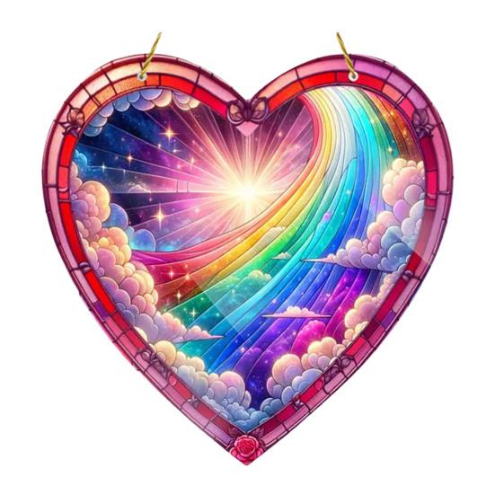 Love Heart Sun Catcher, окрашенный акриловый оконный подвесной орнамент, в форме сердца, для балкона, крыльца, двора