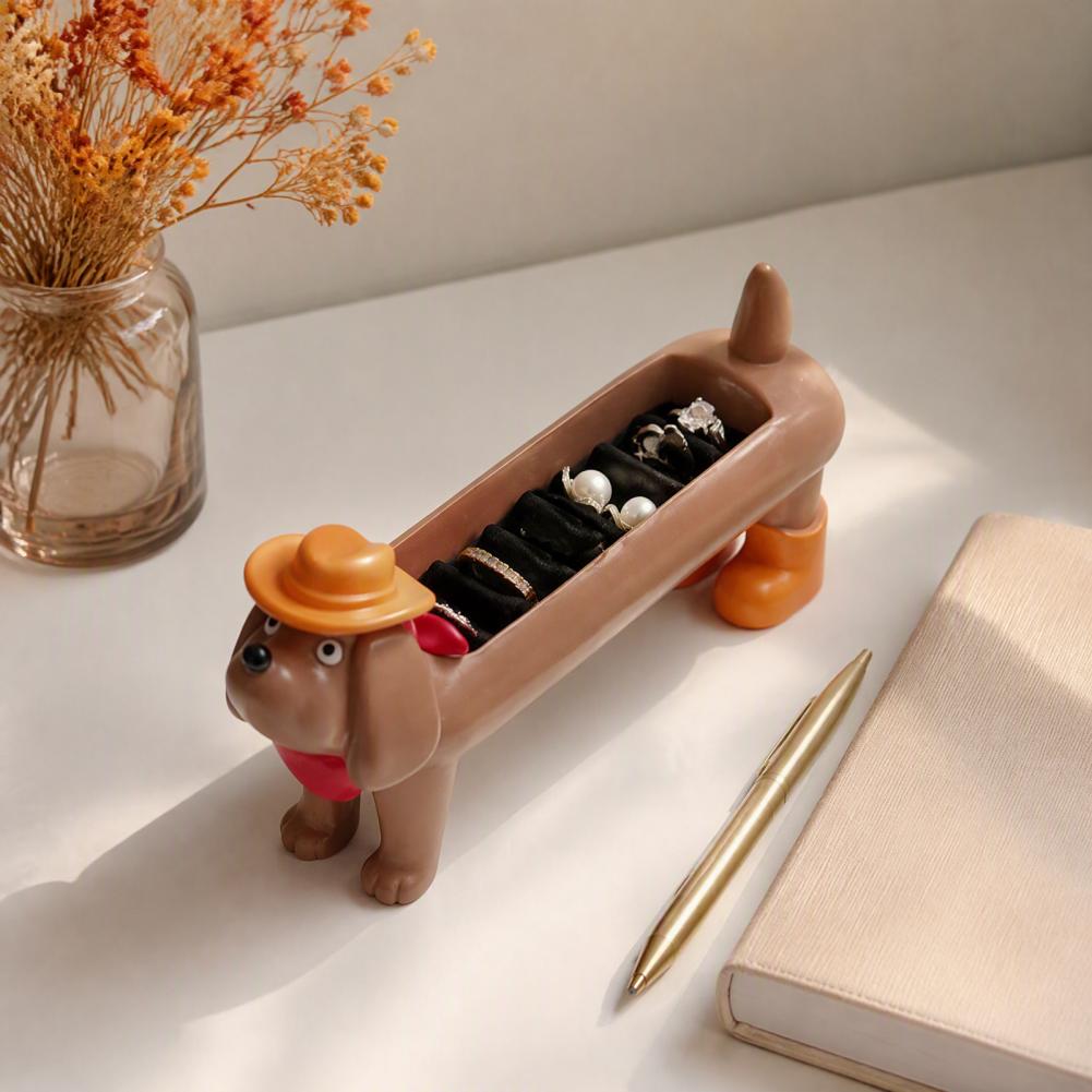 Ornament Dachshund Jewelry Organizer Box Cute Desktop Storage Holder Modern Decorative Ornament for Rings Earrings Display Retro