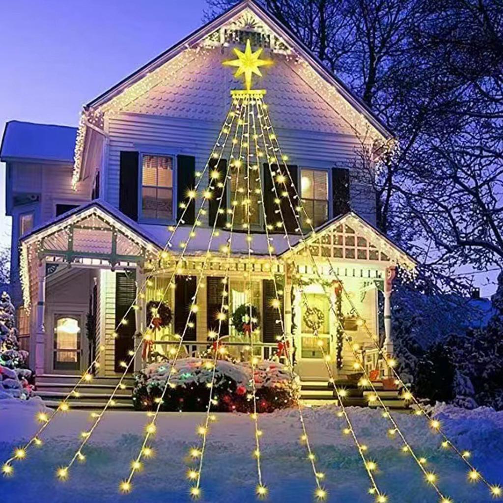 317LEDs Водопадные огни 8 режимов Елочный свет Пентаграмма Рождественская елка Декоративные водопадные огни