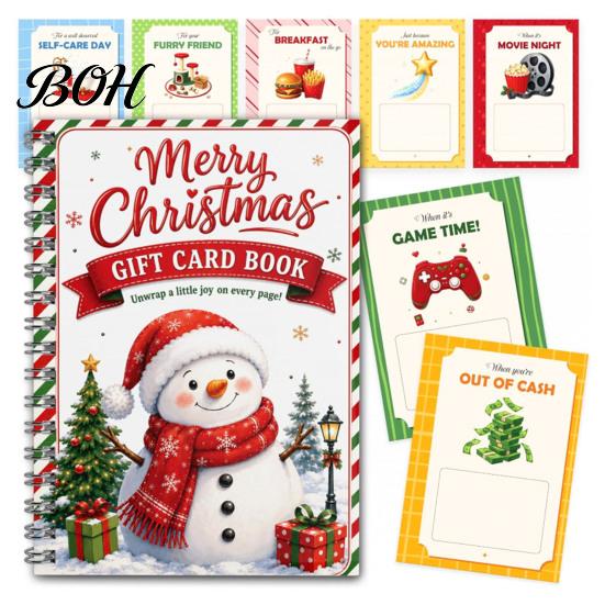 Christmas Gift Card Holder Holographic Book, 7x5 Spiral Bound Holiday Keepsake Booklet, 10-Page Display for Teachers Greeting Bolder DIY Xmas