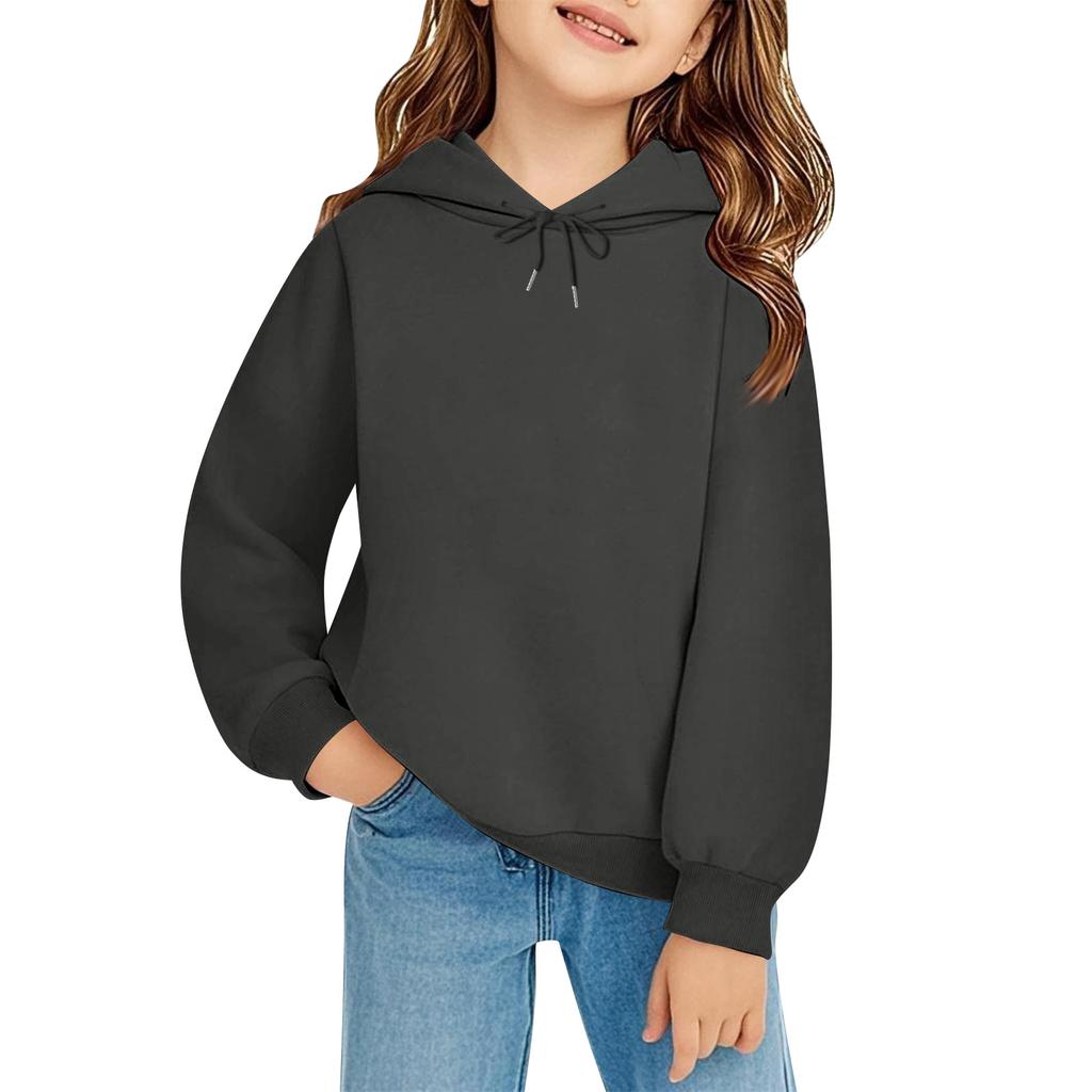 Children's Long-sleeved Loose-fitting Pullover Hoodie With Drawstring And Solid Color