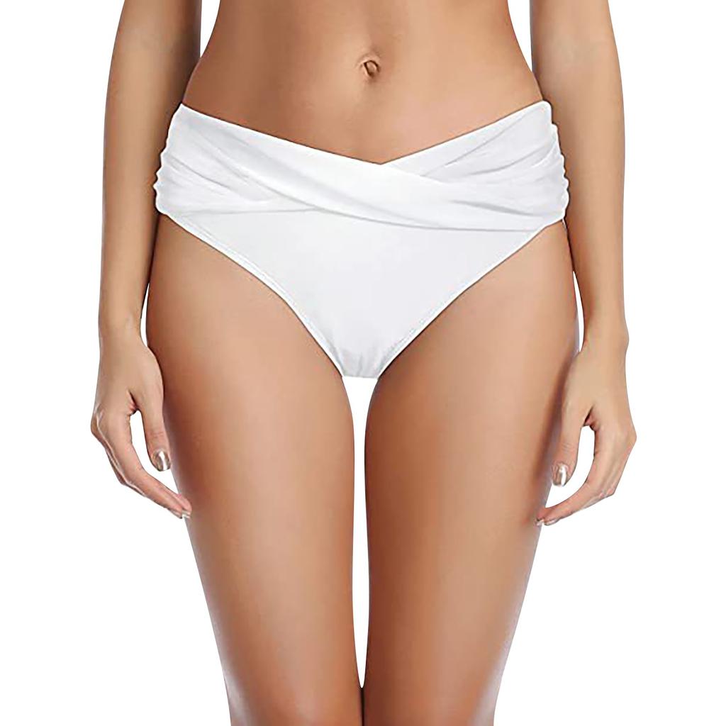 (Qunide) Women Low Waist Ruched Bikini Bottoms Swimsuit Briefs Pants