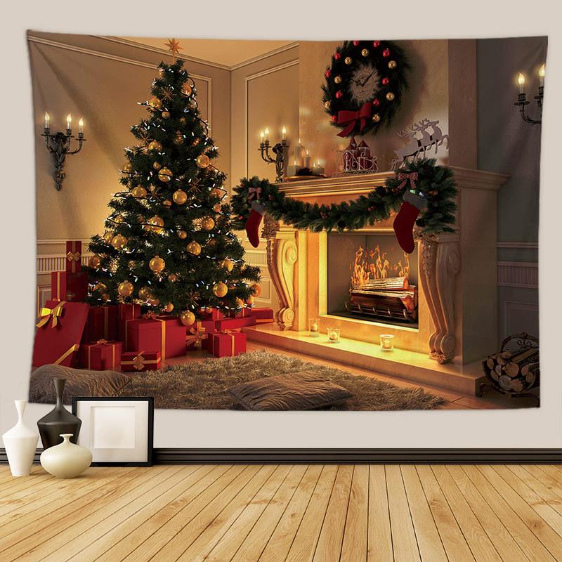Рождественская елка подарок камин печать гобелен дома гостиная спальня украшение стены фон ткань гобелен