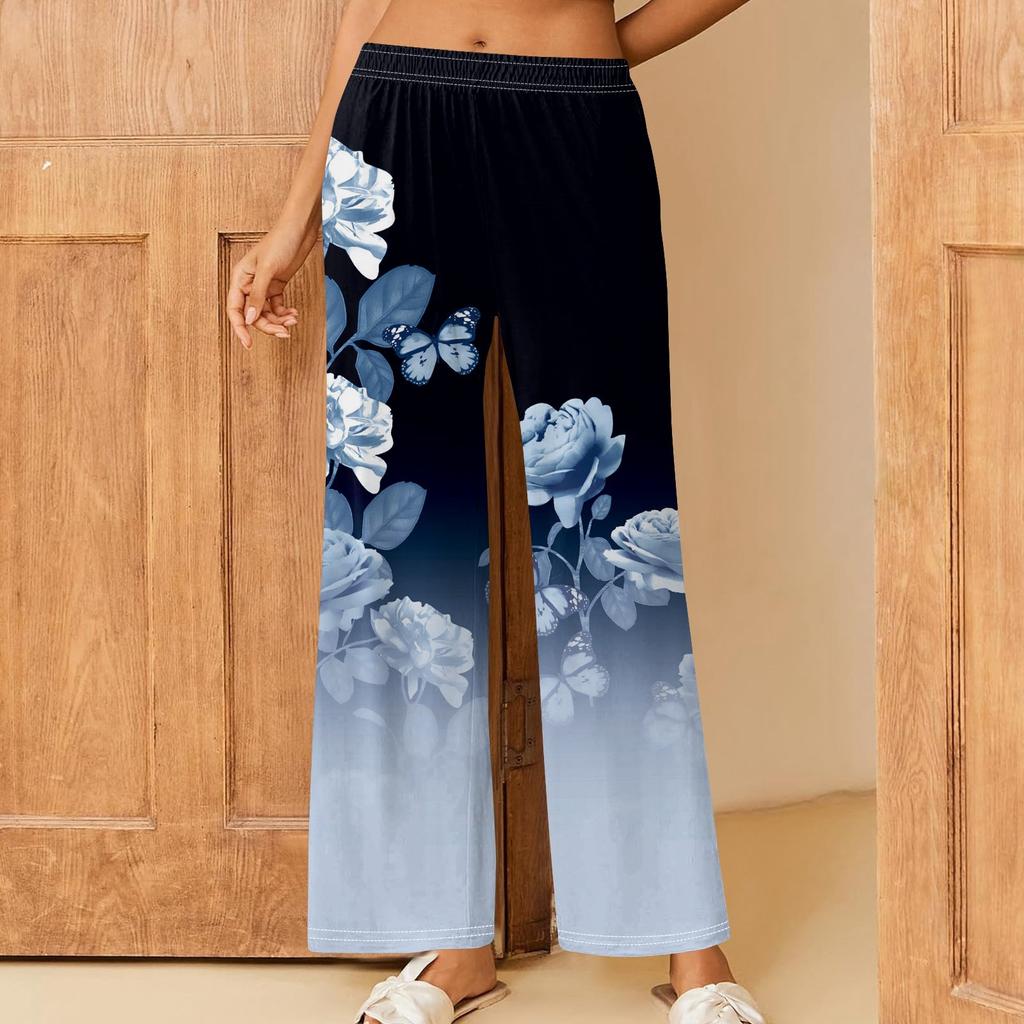 Women's Printed Casual Elastic Waist Comfortable Straight Tube Loose Pants