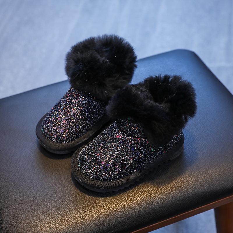 Модные новые яркие детские ботинки зимние утолщенные детские сапоги бархатные теплые холодные детские хлопковые сапоги с блестками зимние сапоги