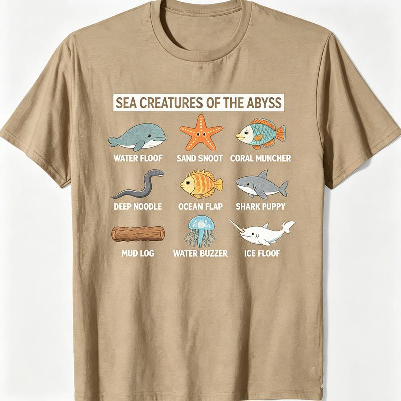 Best New 2026 Funny Vintage Deep Sea Creatures Graphic TShirt for Unisex Unisex Cotton Summer Casual Streetwear Birthday Gift Ideas