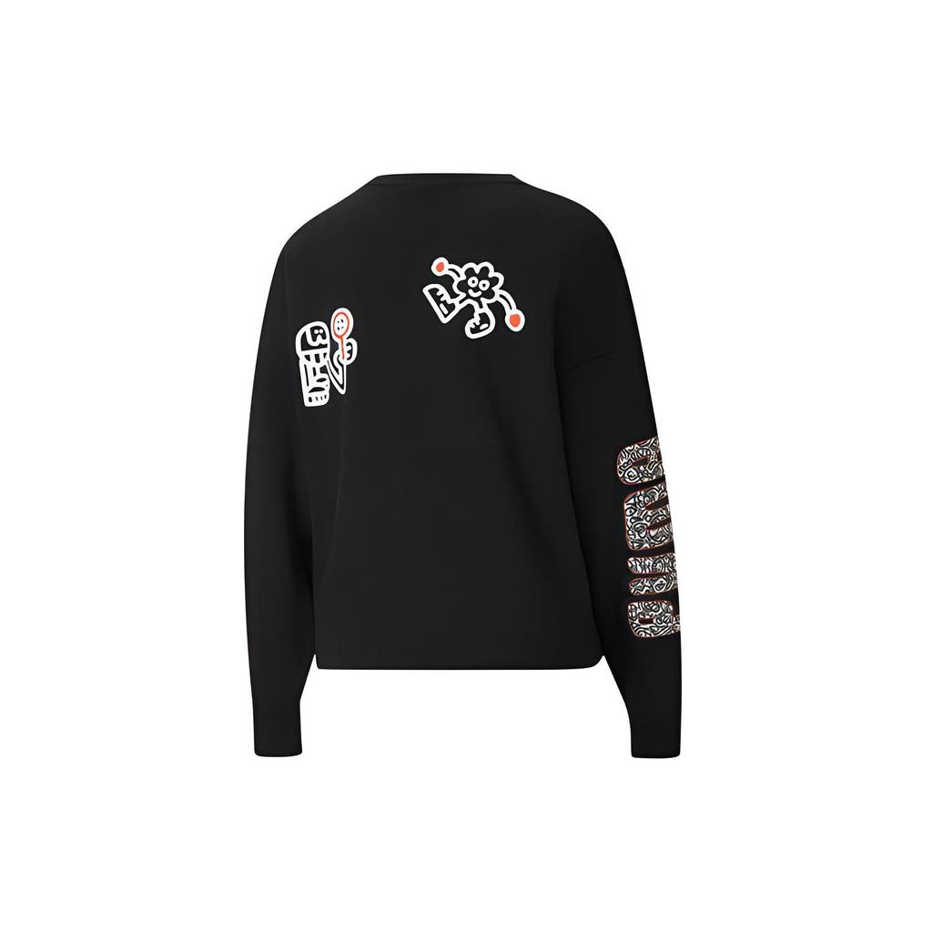 Puma Вязаный свитшот с вышитым логотипом X Mr Doodle, женские топы, черный 598687-01