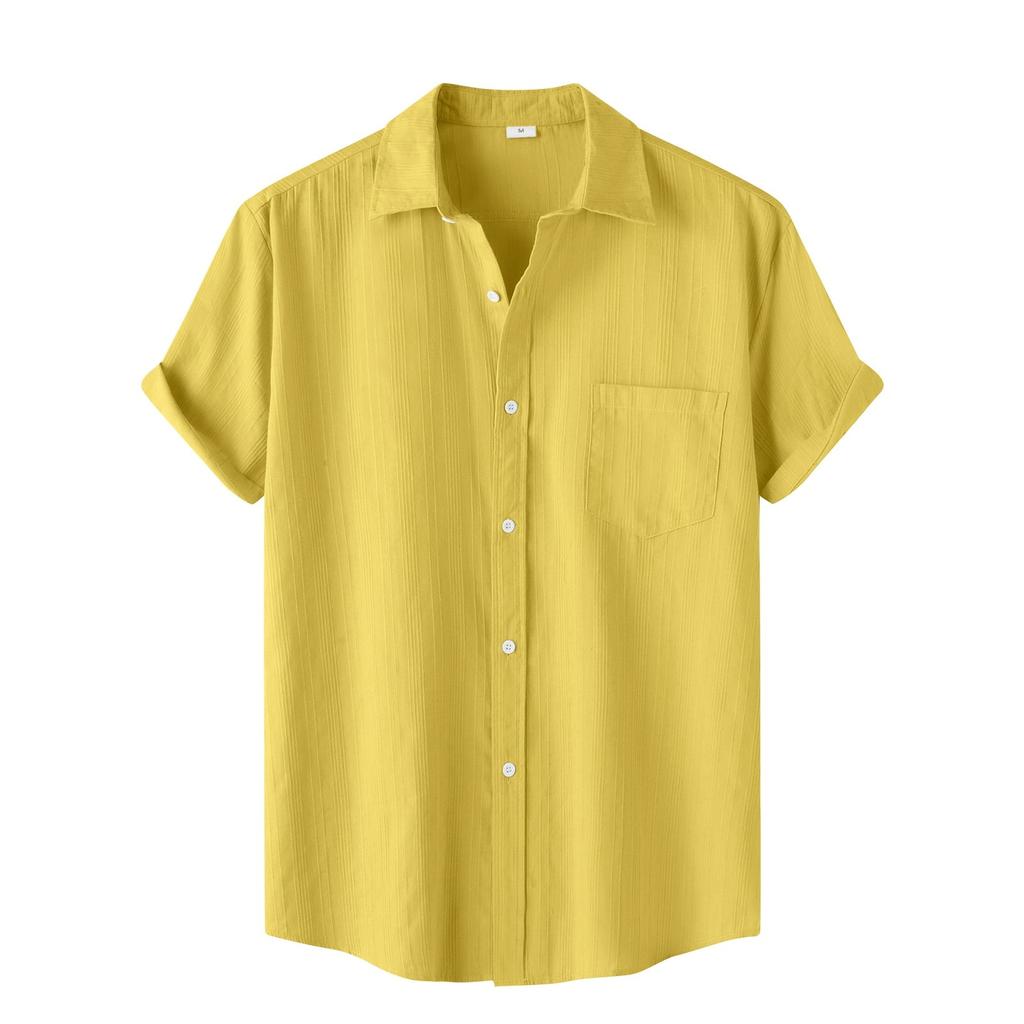 Мужская повседневная однобортная рубашка в полоску с одним карманом и короткими рукавами