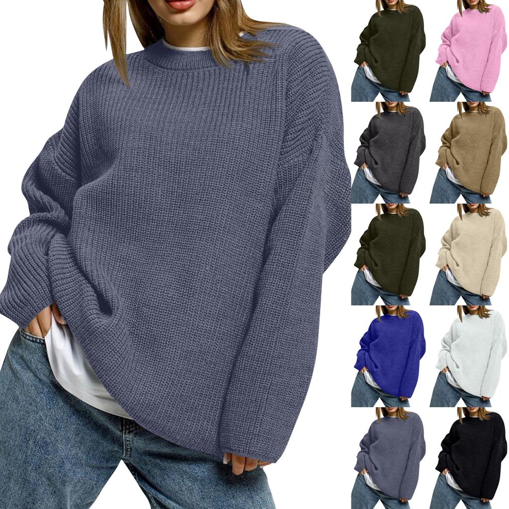 Women's Solid Color Loose Casual Long Sleeved Knitted Sweater Top Sweater