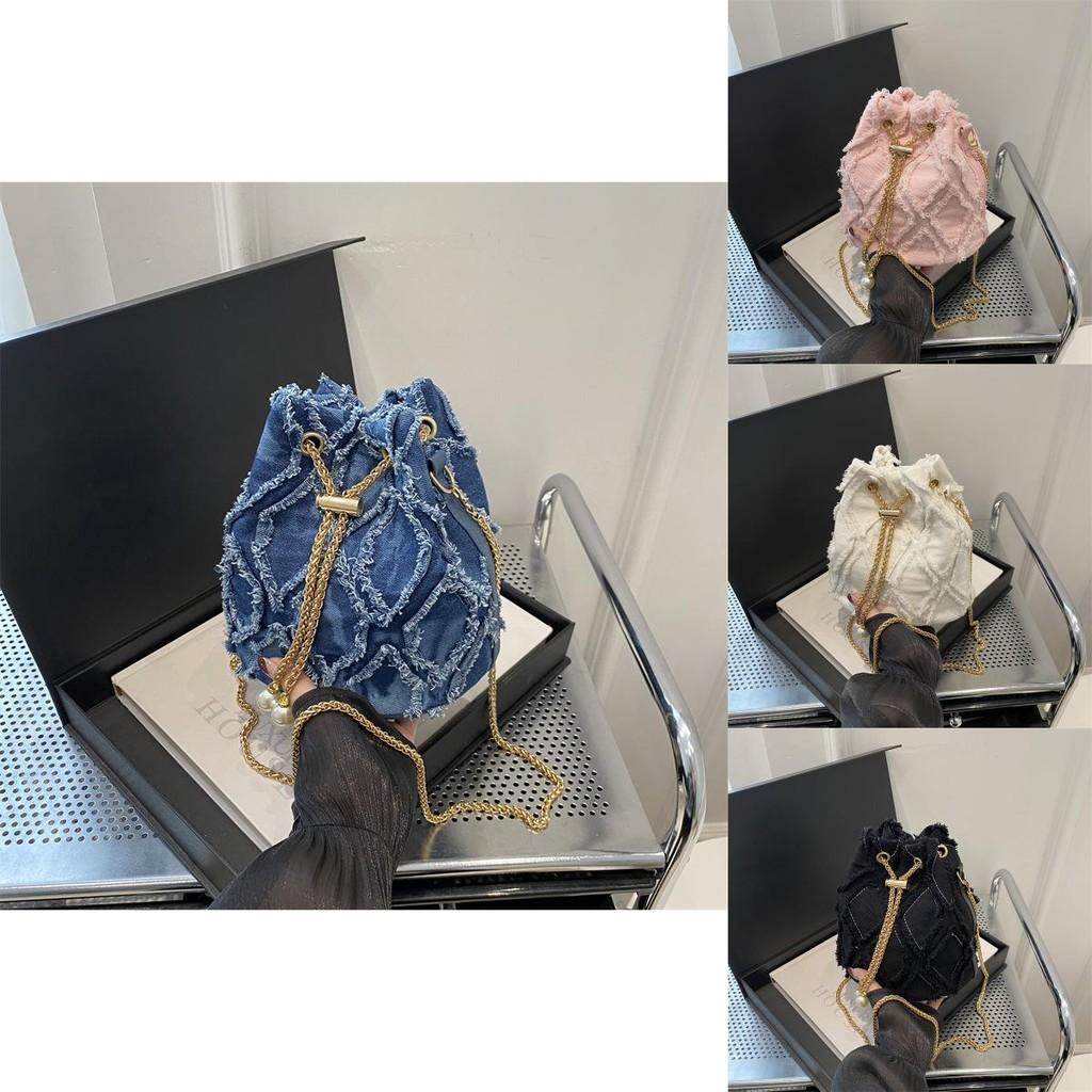 Stylish Korean Denim Bucket Bag With Versatile Large Capacity For Casual Outings