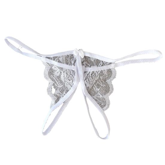 Women Panties Lace Open Crotch See-through Bow-knot Decor Solid Color Thongs G-string Lady Low Waist Thin Intimate Women Underwear