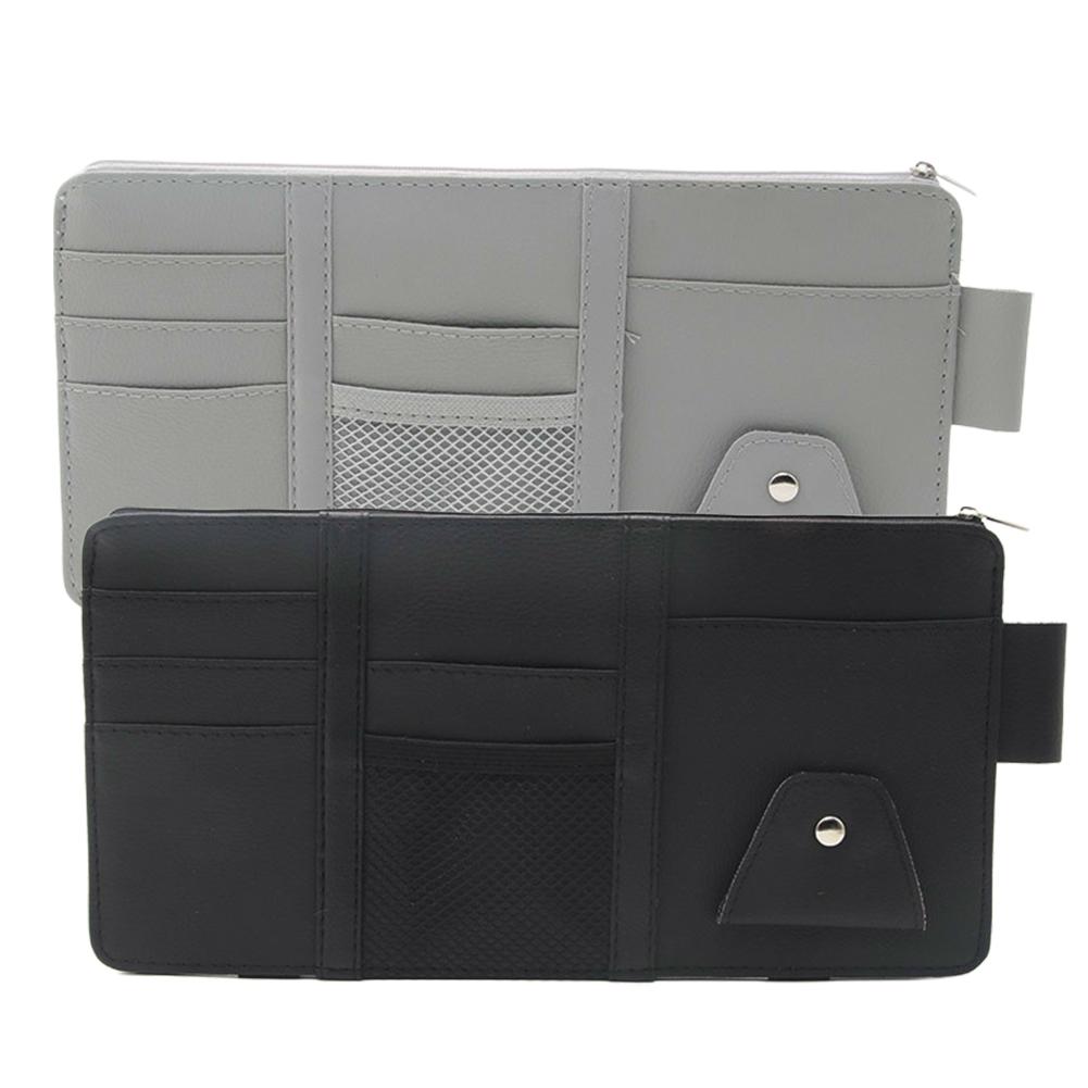Car Sun Visor Clip Organizer Auto Interior Accessories Storage Pocket Pouch PU Leather Cards Receipts Pouch Black/Grey/Beige