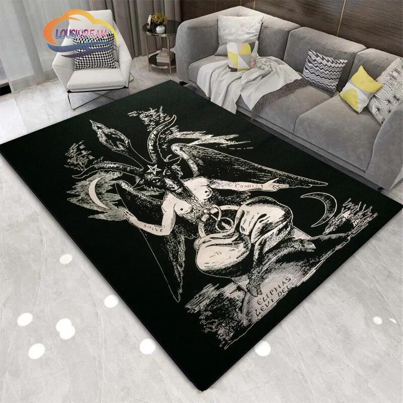 Demon Goat Baphomet carpet-Satanic Skull Inverted Pentagram Area Rug-Gothic Satanic Rug-Living Room Bedroom Decorative Floor Mat