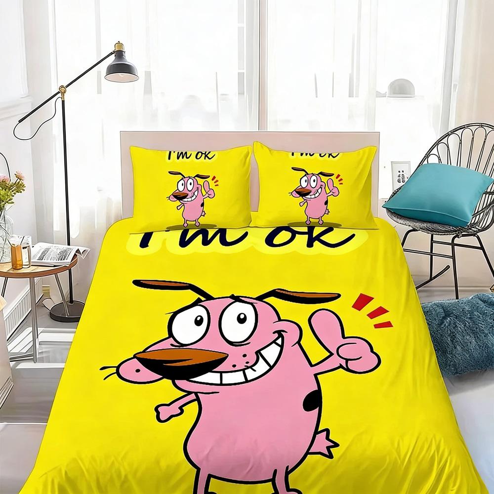Покрывало Наволочка Комплект Постельного Белья Courage the Cowardly Dog для Детей Девочек Мальчиков Спальни Подарок Односпальный Двуспальный Большой Размер