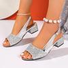 Shoes Female 2025 Summer New Women's Peep Toe Sandals Fashion Round Toe Med Heel Buckle Strap Sandal for Plus Size Daily Dress
