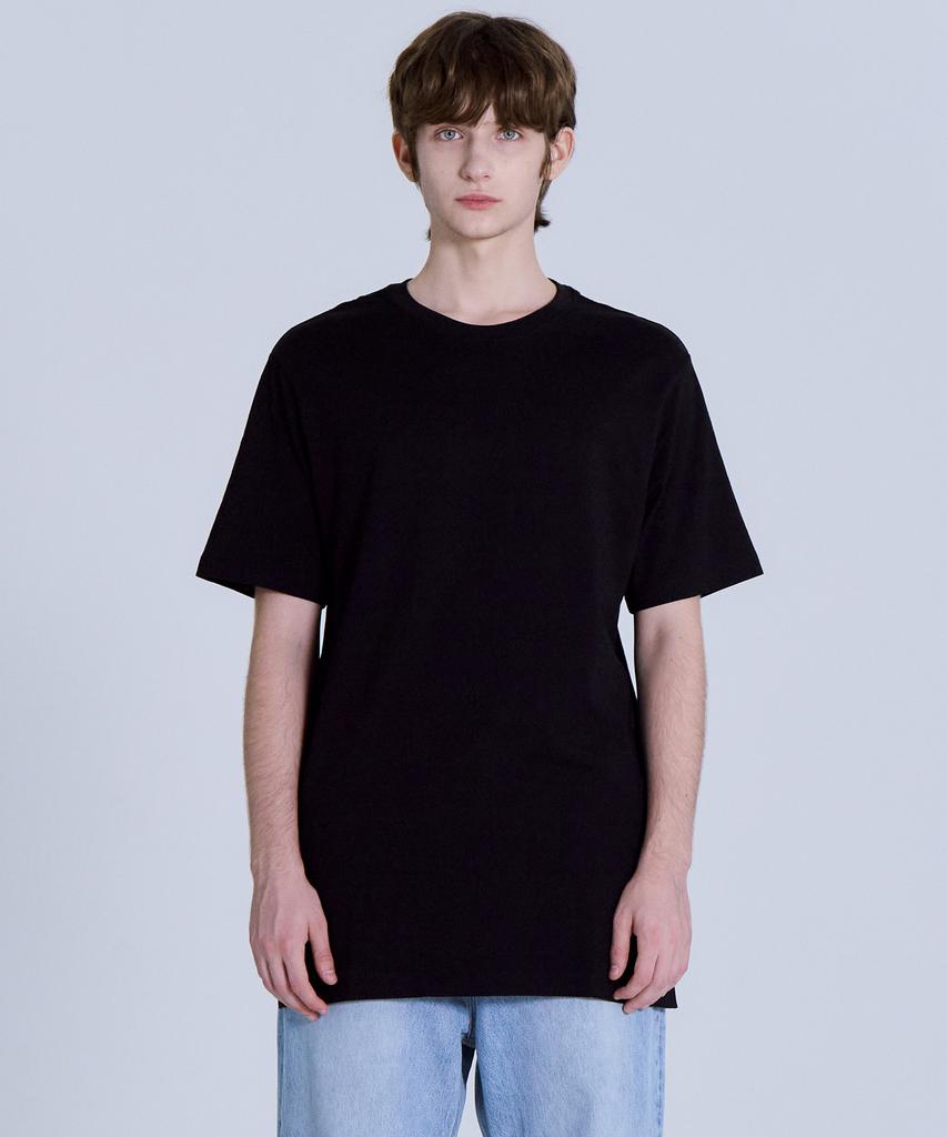 BASIC HOUSE Uni Layered Round Neck Short Sleeve Tee Long Length (+7Cm) Black Lats0106