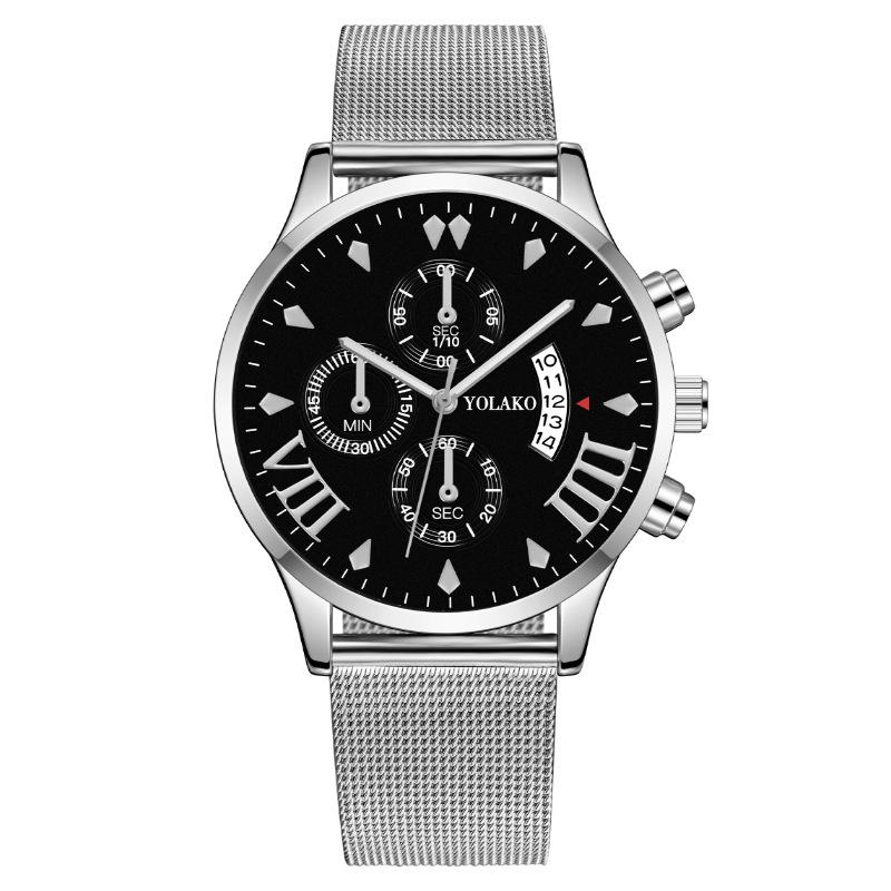 Модные мужские часы с трехглазым календарем, мужские часы, миланские кварцевые часы с сетчатым браслетом
