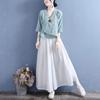 2024 Women's Chinese Style Zen Cotton-Linen Embroidered Slant-Breasted Mid-Sleeve Lace-Up Top