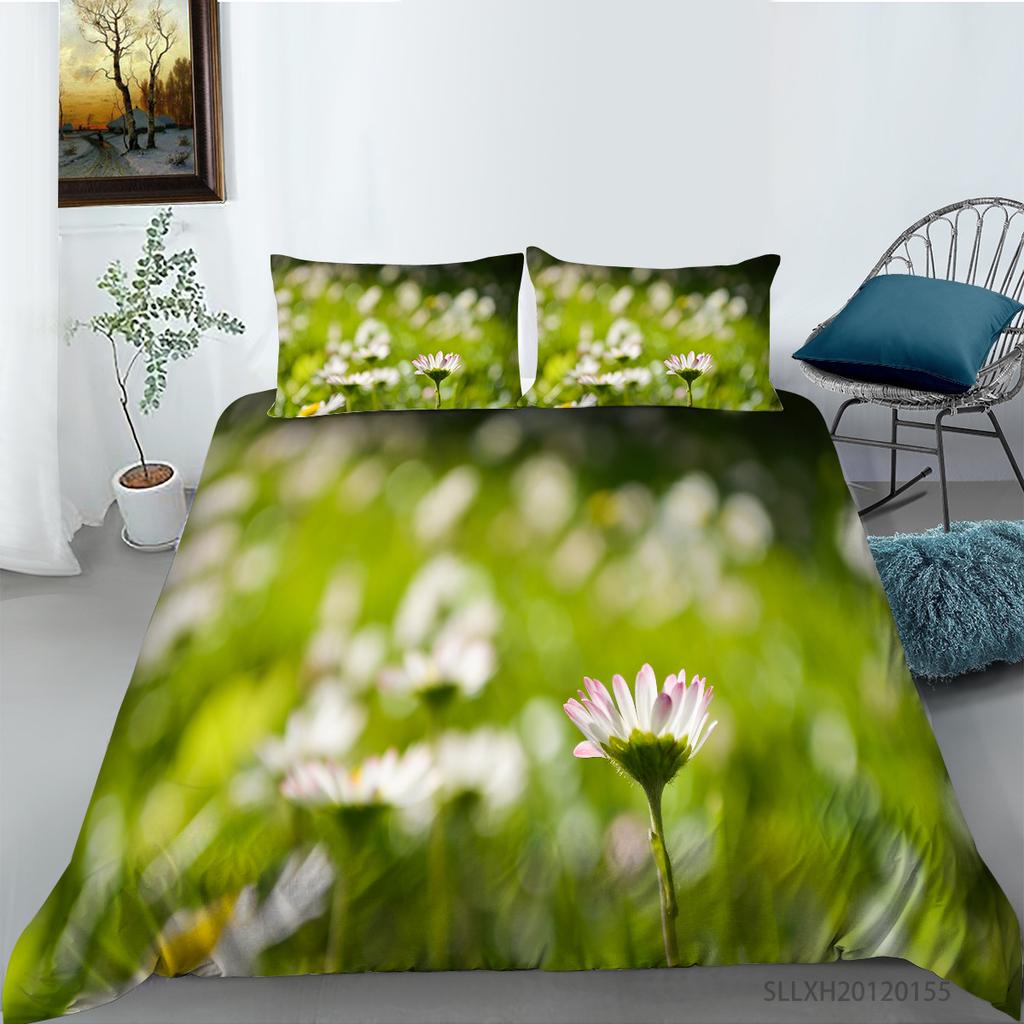 Small Daisy Series Polyester Quilt Cover Pillowcase Two or Three Piece Set 3D Digital Printing