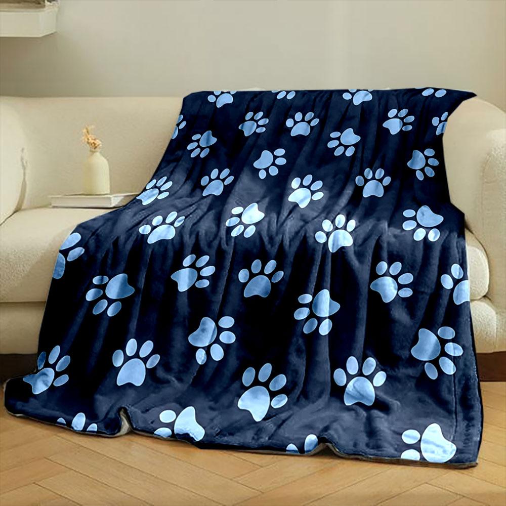 Blue Paw Print Pattern on Dark Background print blanket soft and cozy perfect for the living room bed sofa or a nap,gift
