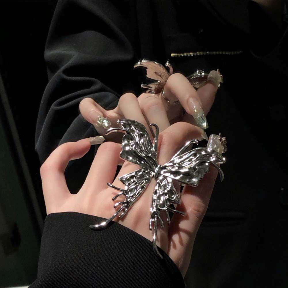 Девушки Преувеличение Личность Металлические Кольца Большая Бабочка Корейские Кольца на Палец Женские Кольца с Открытием