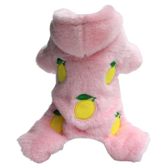 Привлекательный костюм для домашнего животного с нежной окантовкой из кораллового флиса с лимонным узором, куртка для собаки, пальто