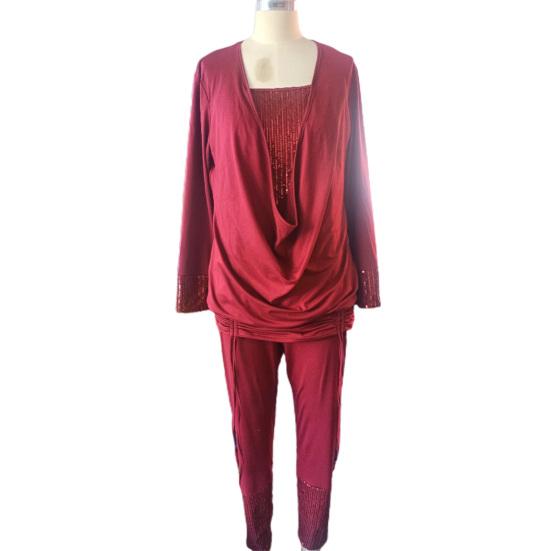 2 шт./компл. женский топ и брюки, комплект контрастного цвета с блестящими пайетками, мешковатый комплект из двух предметов с длинными рукавами, теплый повсед...