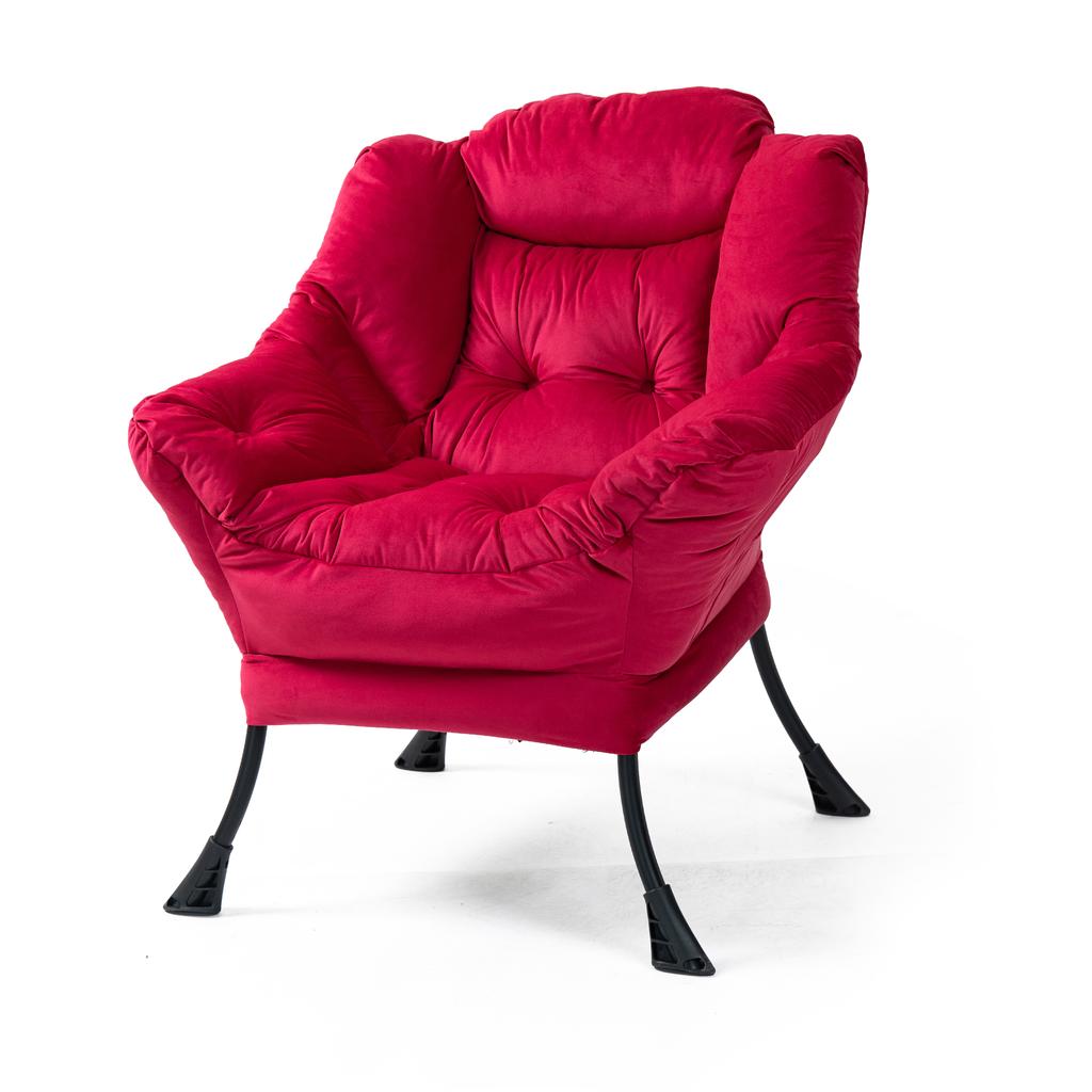 Lazy Chair, Relaxing Chair with Metal Frame and a Side Pocket, Simple Style Comfy Chairs for Bedrooms Living Room Balcony