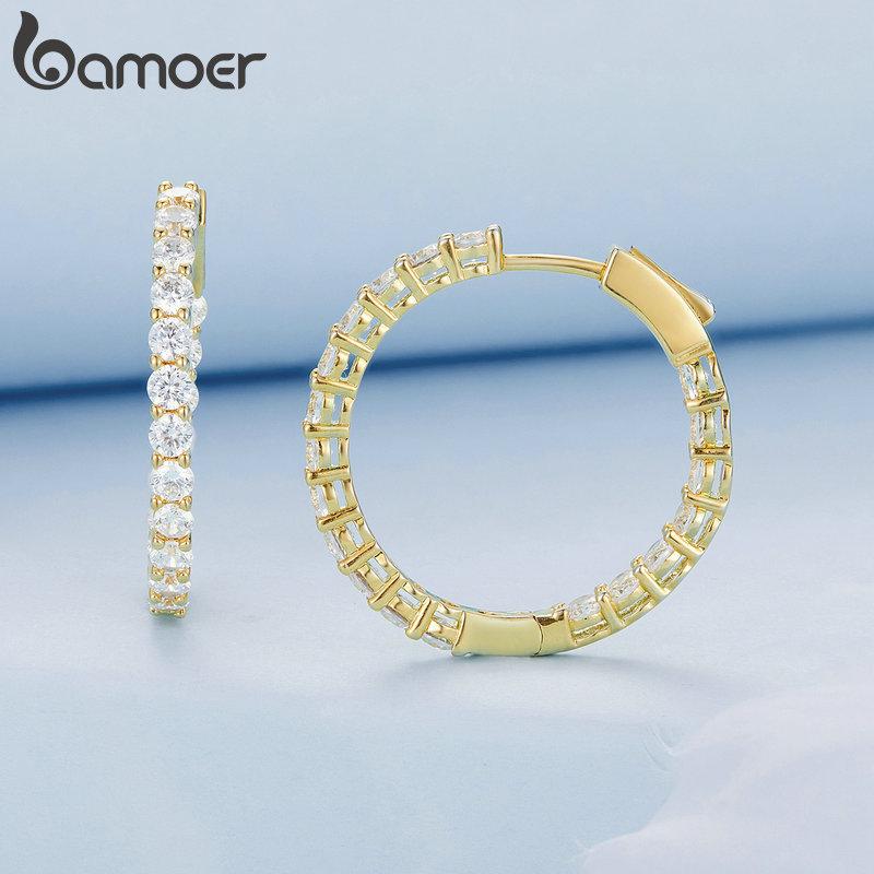 BAMOER Classic New Silver Color Round Circle Luminous Cubic Zirconia Stud Earrings