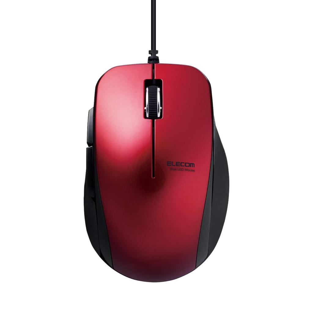 ELECOM Wired Medium 5 Buttons Back and Forward Blue Easy to in the Mouse, Size, (with Buttons), Quiet, LED, Grip, "Fits Hand" Design, Red,