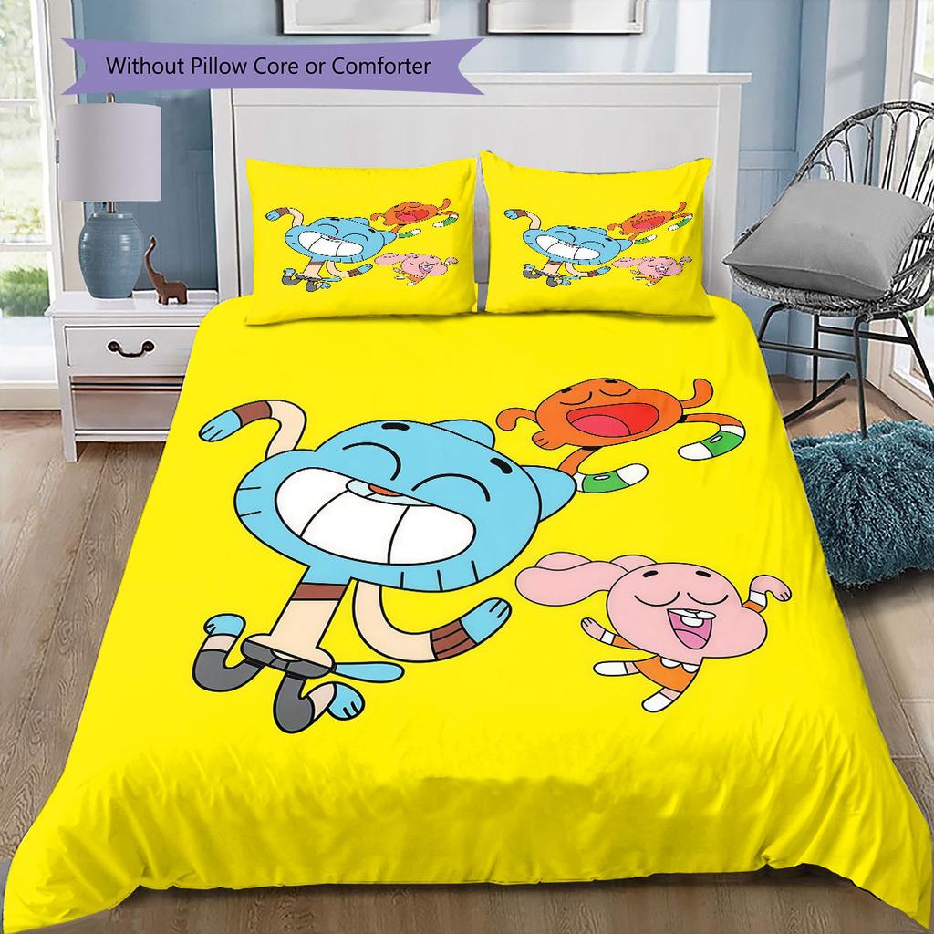 Gumball Cartoon Pattern Bedding Home Decoration Birthday Gift ( 1 duvet cover + 2 pillowcase, without core),fan merchandise.