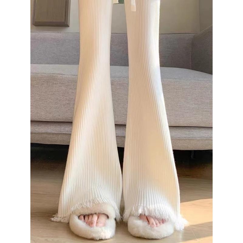 Женские осенне-зимние трикотажные утолщенные прямые брюки с высокой талией